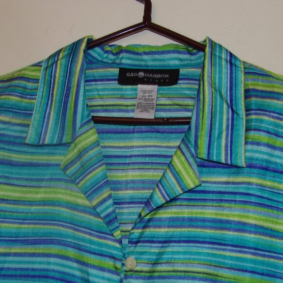 Sag Harbor Woman Blue/Green Stripe Top Sz 22W - Picture 2 of 5